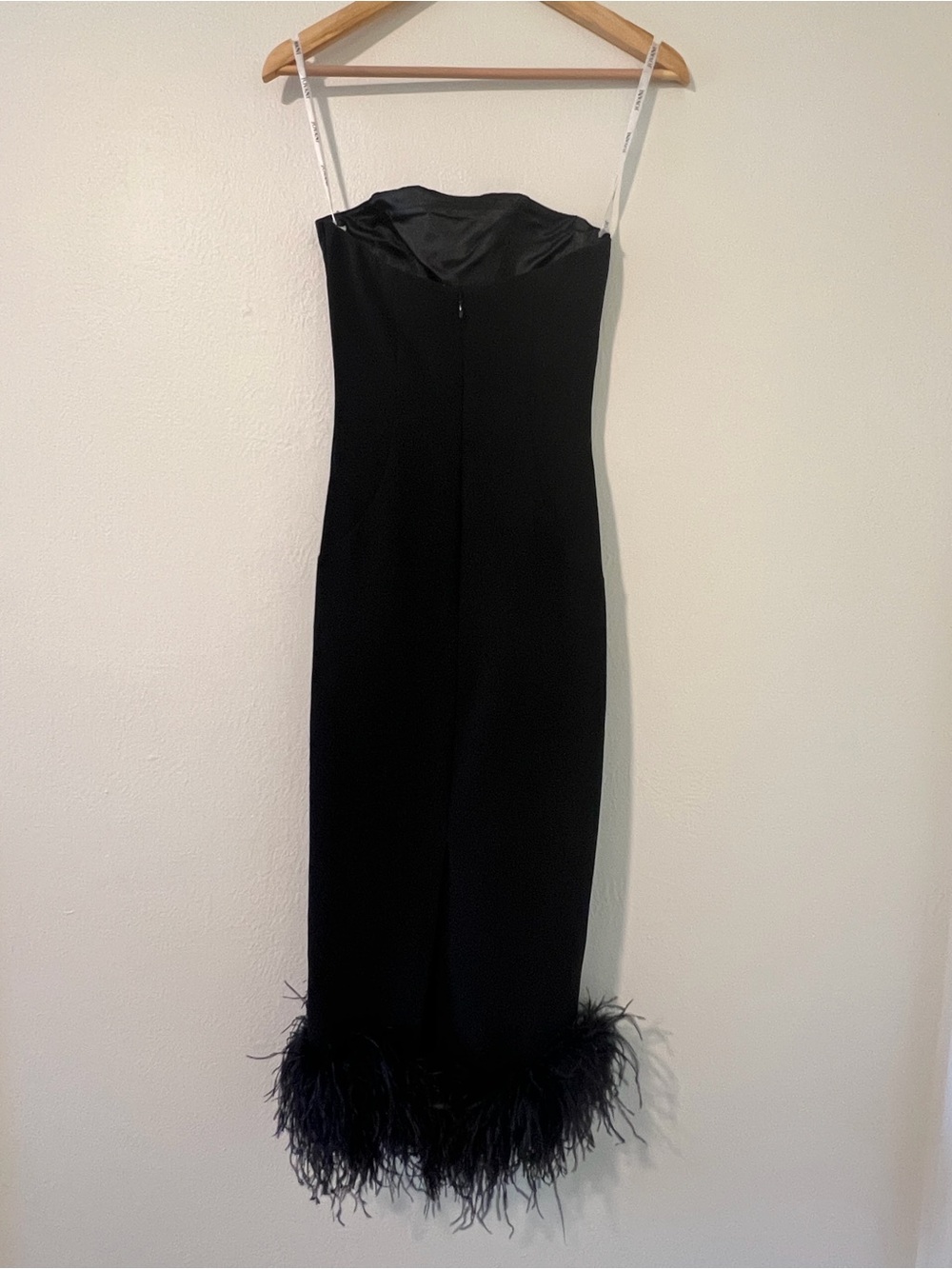 Jovani Black Strapless Midi Dress with Feather Trim - Picture 2 of 2